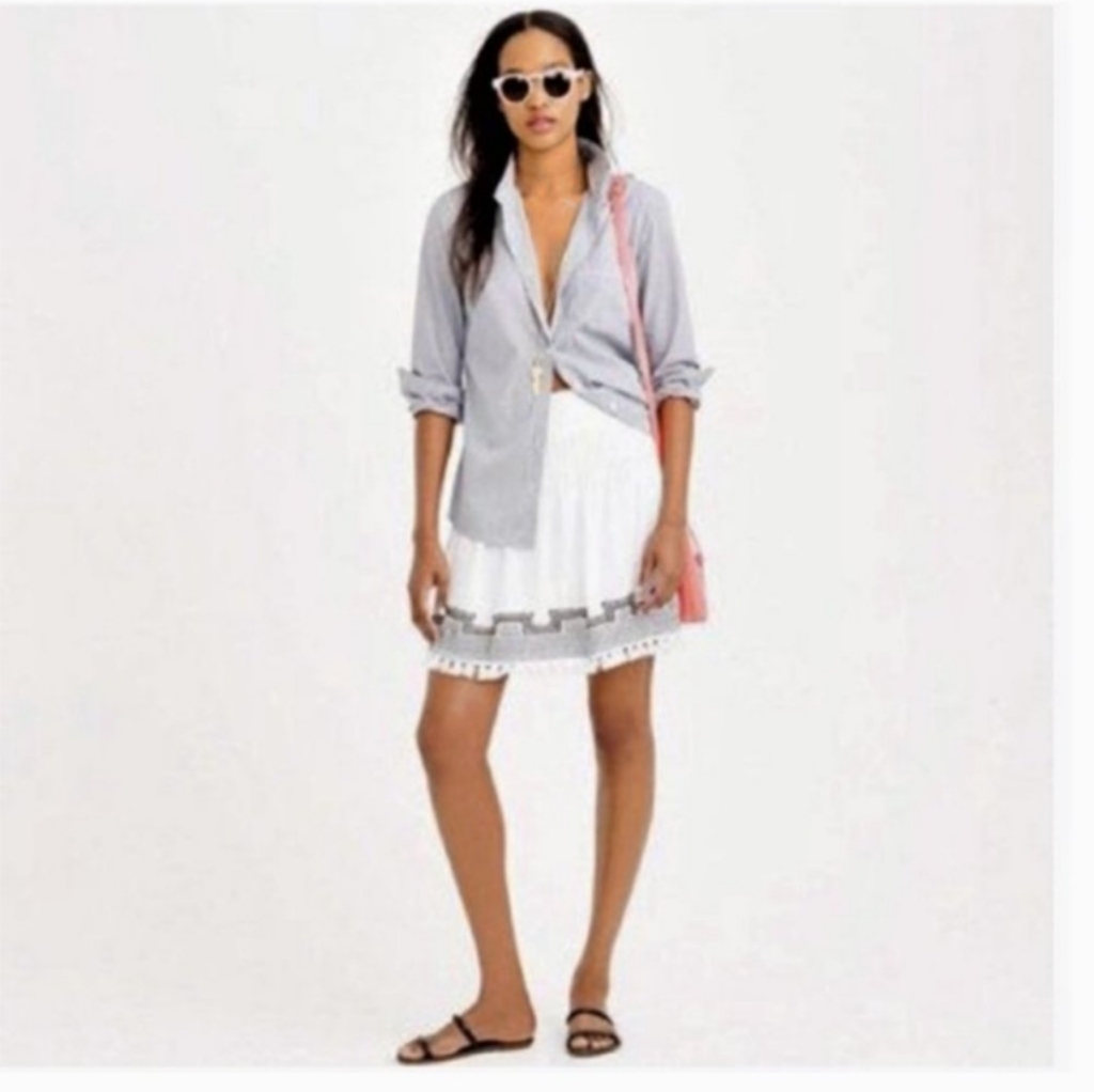 J Crew White Cotton Gauze Tassel Skirt M